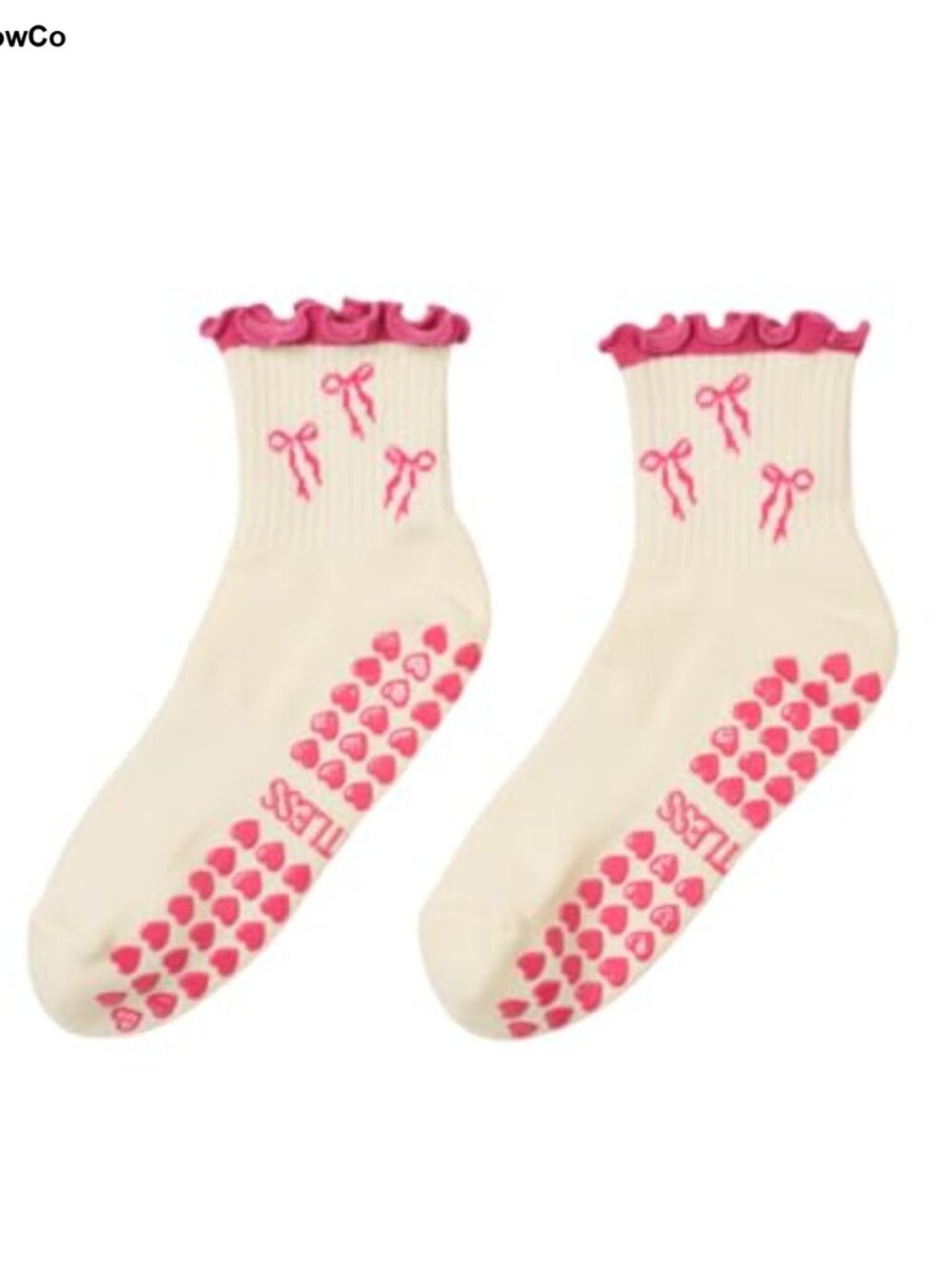 Ruffle Pilates Grip Socks for Women, Non-Slip Grippy Yoga Socks, Cotton Spandex